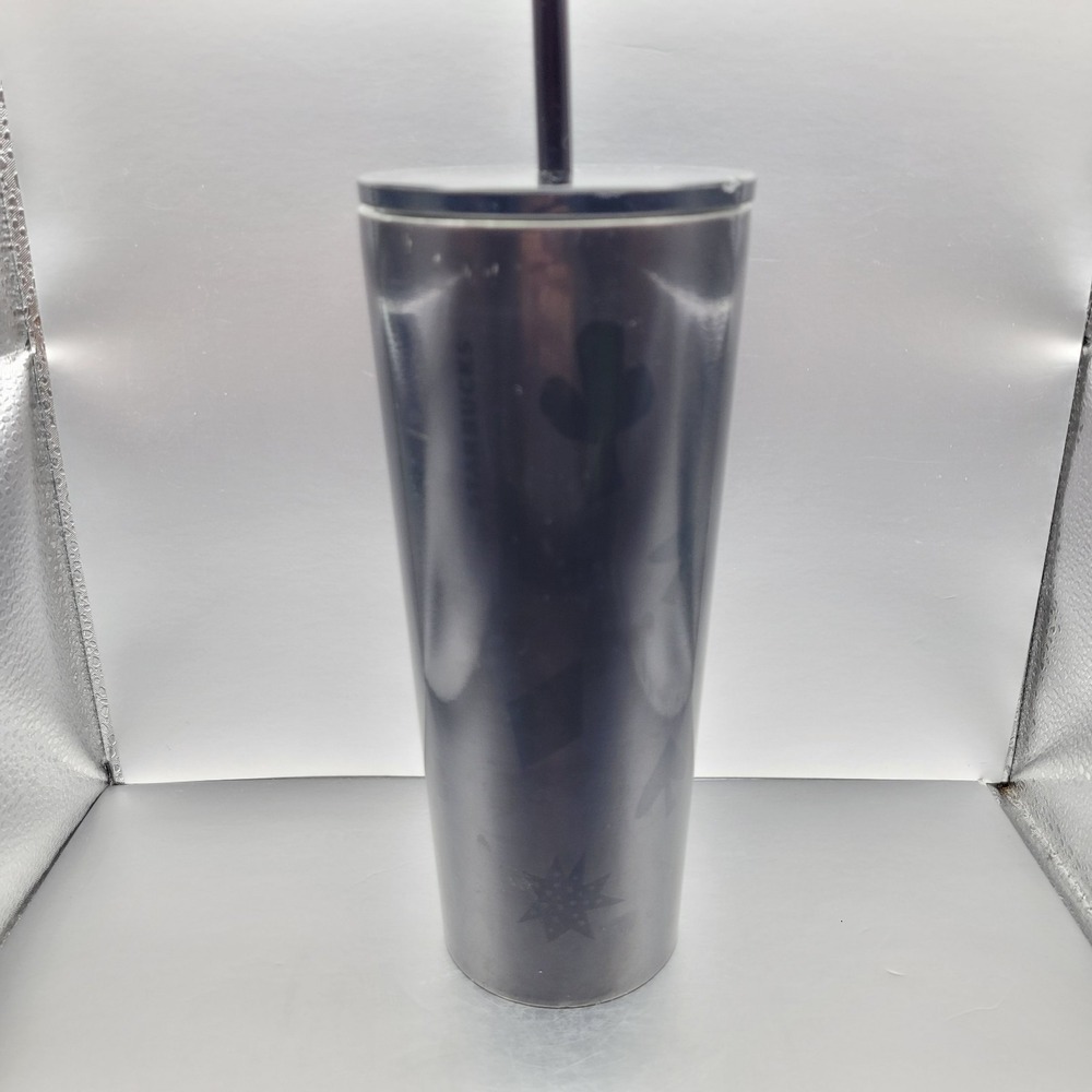 Starbucks 2019 Las Vegas Metal Tumbler w Straw, Lid 16oz Black Hearts Spades 777 - Picture 3 of 10